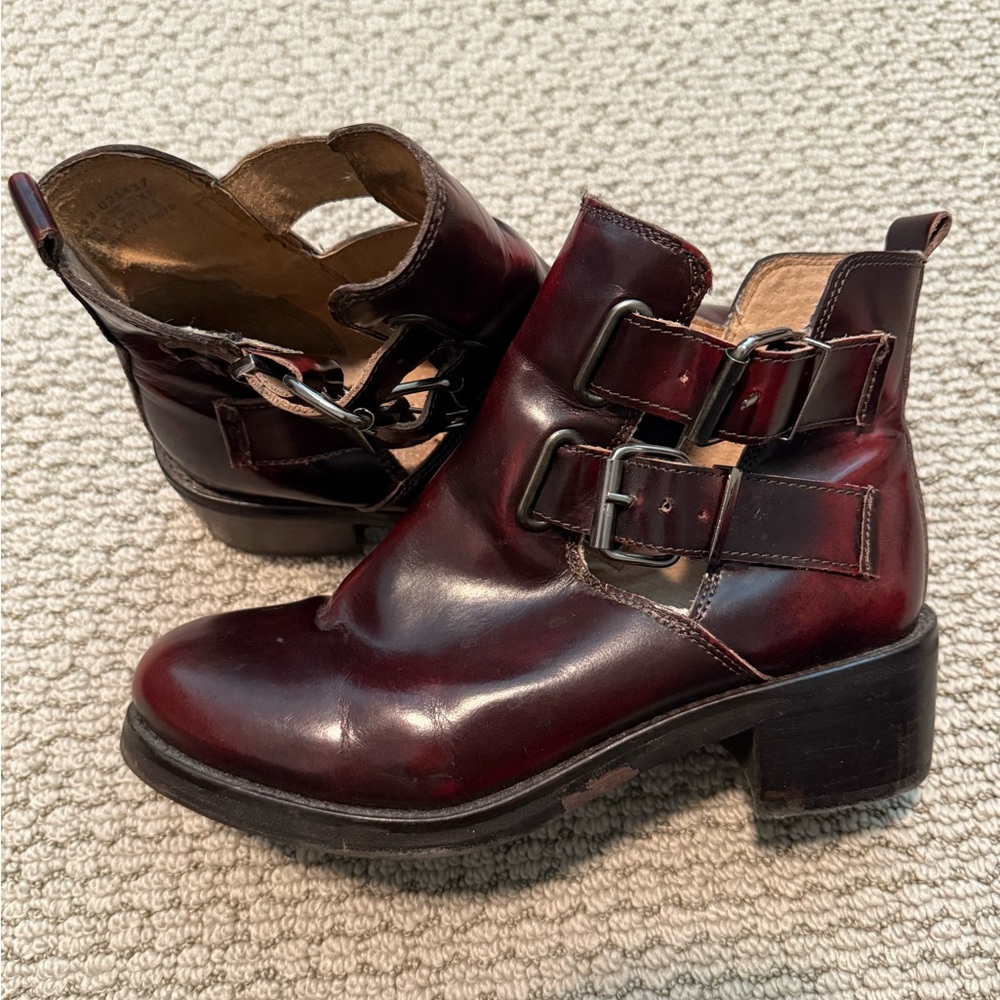 Burgundy Leather Ankle Boots